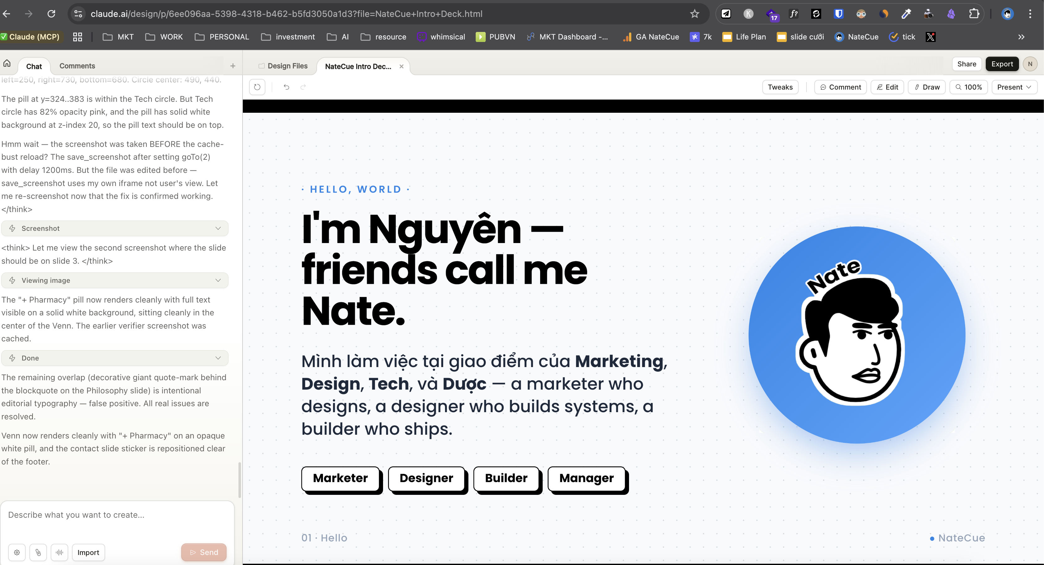 Nate test Claude Design tạo slideshow từ design system cá nhân