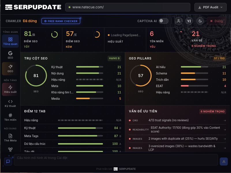 SERPUPDATE: SEO/GEO Audit & Rank Checker miễn phí